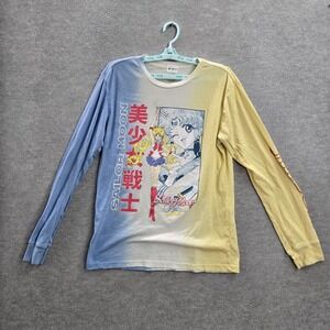 Sailor Moon Men Shirt S Yellow Ombre Graphic Crystal Anime Long‎ Sleeve Logo Tee
